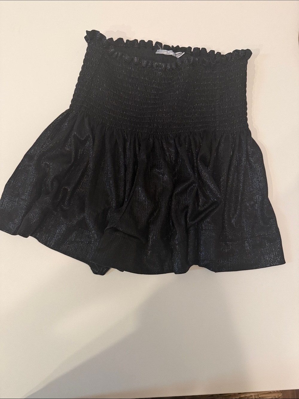 QUEEN OF SPARKLES Black Shimmer Smocked Ruffle Mini Shorts XS EUC